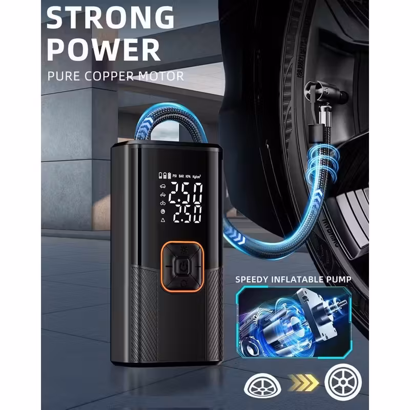 dijital basınç göstergeli taşınabilir hava kompresörü, 150psi şarj edilebilir batarya, led işık, arabalar, motosikletler, bisikletler vb. için kablosuz lastik pompası, siyah, motosiklet lastiği şişirme, kompakt tasarım, dayanıklı yapı, usb type c Ürün detayları 4