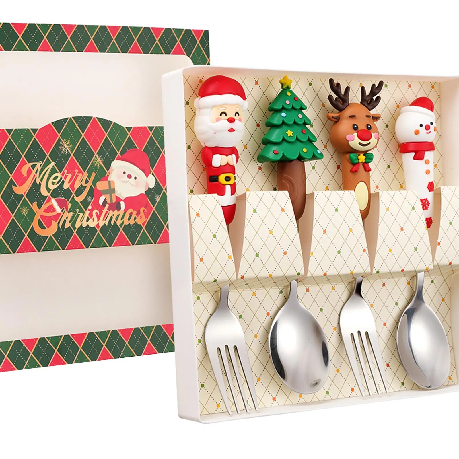 4 Adet Noel Kaşık Çatal Seti Noel Partisi Hediyeleri Tatlı Kaşıkları Meze için