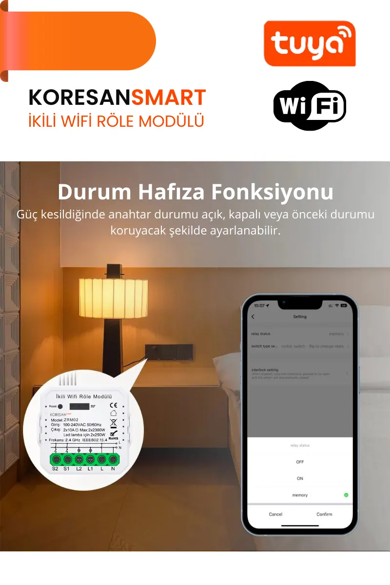 İkili Wifi Tuya Röle Modülü