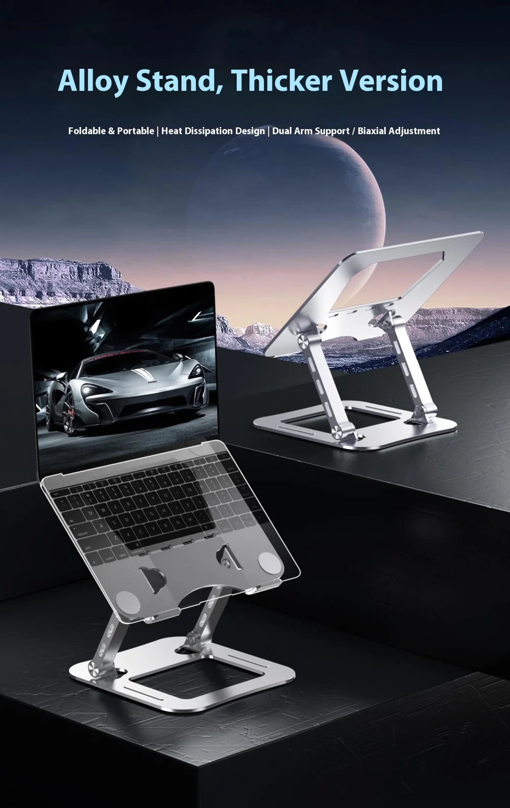 J22 17.3 Inch Laptop Stand Metal Base Heat Dissipation Adjustable Height Nano Steel Notebook Folding Holder Riser - Silver 1