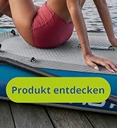 Metin "Ürünü keşfedin" şeklindedir. Açık yeşil Call-to-Action tuşlu, bir kişinin jimnastik minderinde suyun yakınında görüldüğü spor veya fitness sahnesi.