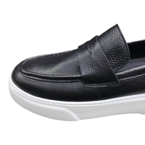 King Shoes Beyaz Taban Siyah Deri Lofer
