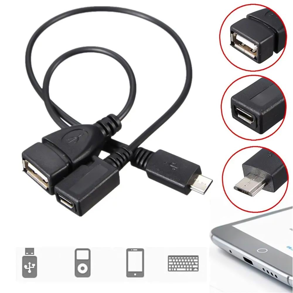 Powermaster USB Dişi Micro USB Erkek Dişi Y OTG Kablo 20 Cm