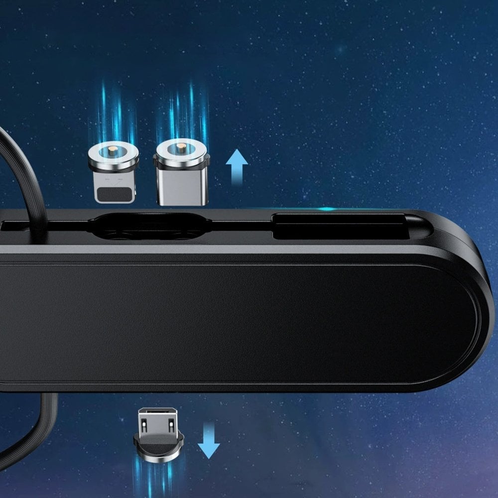 Powermaster PM-25906 Siyah 3in1 (Type C- Lightning-Micro Usb) Manyetik Uç Taşınabilir Şarj Kablosu
