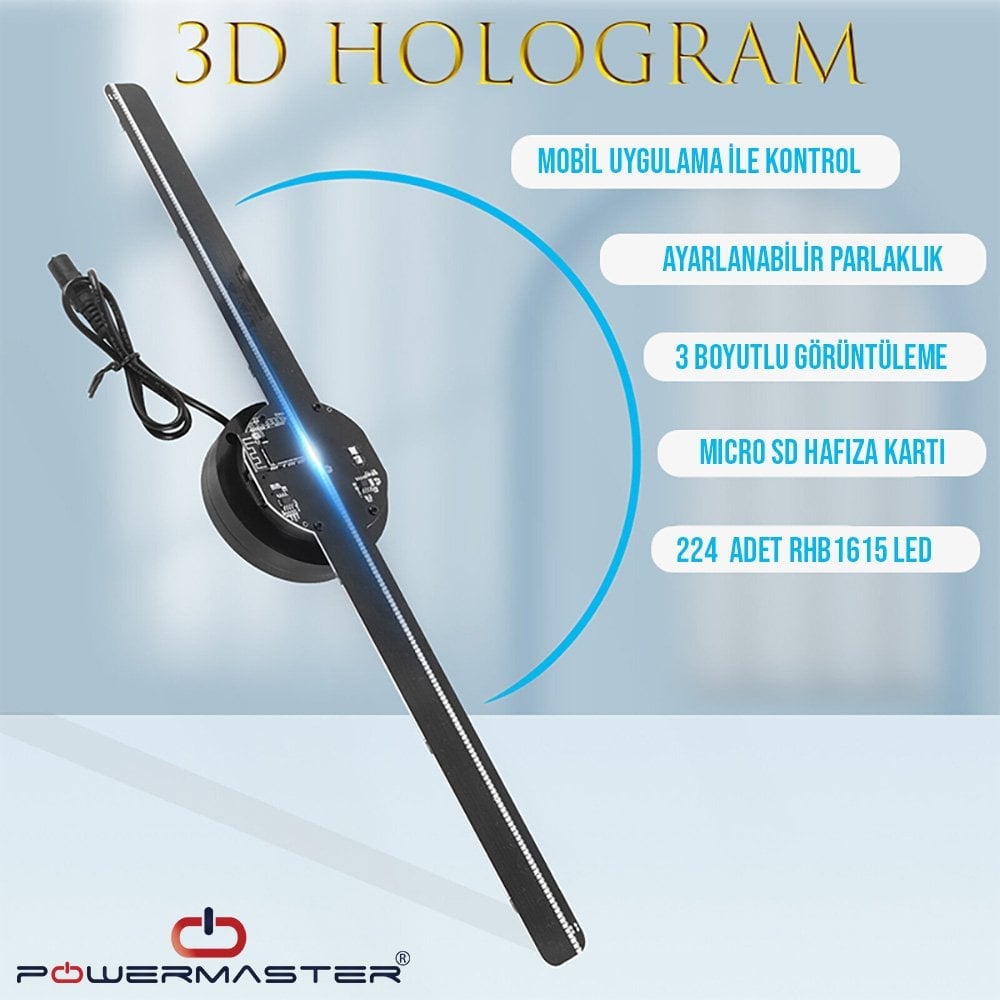 Powermaster F2 12 Volt 170 Derece Görüş Açılı 430 Mm X 430 Mm X 39 Mm Smart 3d Hologram Fan