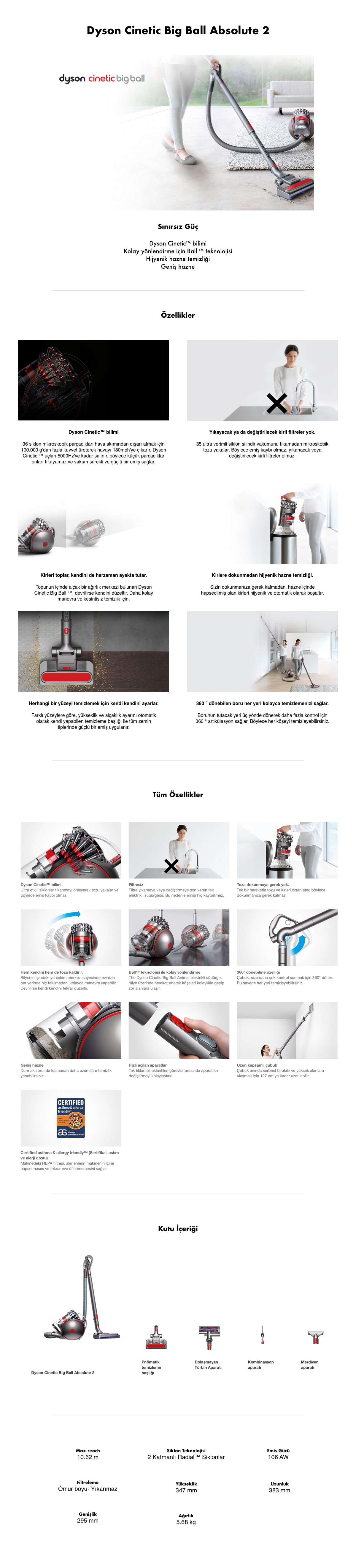 Dyson Cinetic Big Ball Absolute Toz Torbasız Elektrikli Süpürge