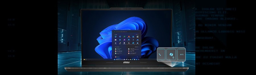 Yüksek performanslı MSI dizüstü bilgisayar ve Windows 11 ekran görüntüsü, güçlü işlemci ve gelişmiş grafik özellikleriyle günlük ve oyun kullanımı için ideal.