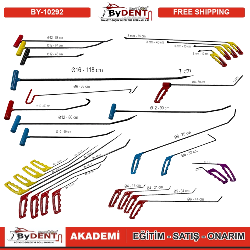pdr, tools, göçük, düzeltme, kuşak arası, boyasız göçük, boyasız göçük düzeltme, pdr tools, otomalzemeal, bydent, göçük düzeltme ekipmanı,