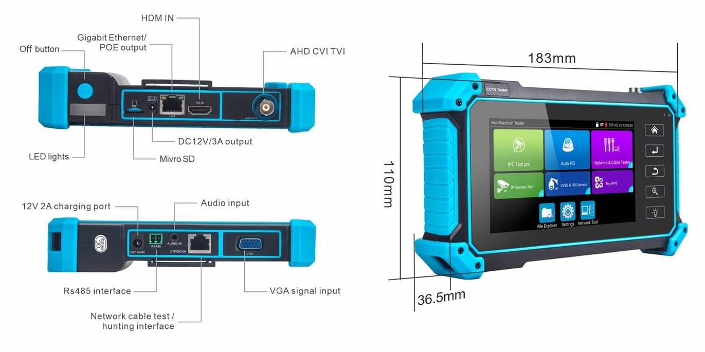 Yüksek performanslı CCTV Kamera tester ölçüleri