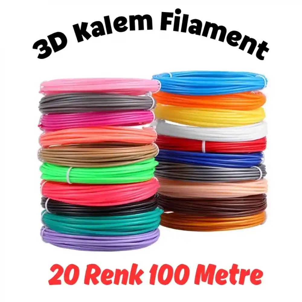 20 Renk 5 Metre 3D Kalem Pla Filament-100 Metre - Resim