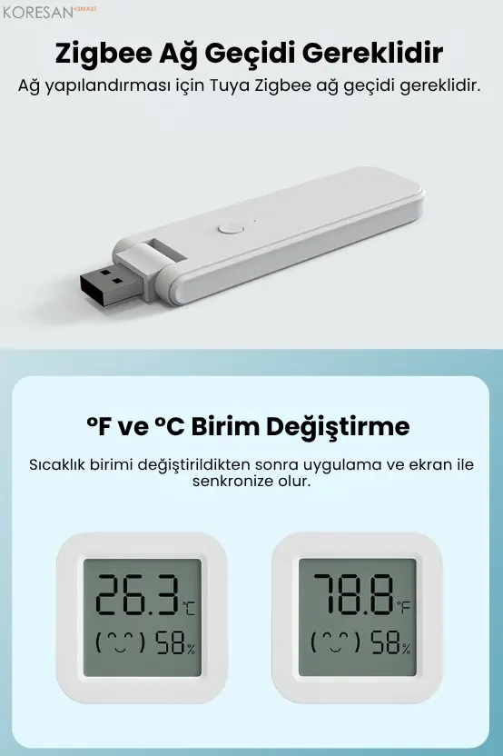 SN-100 Zigbee Mini Ekranlı Akıllı Sıcaklık ve Nem Ölçer Zigbee ağ geçidi ve sıcaklık birimi değiştirme özelliği