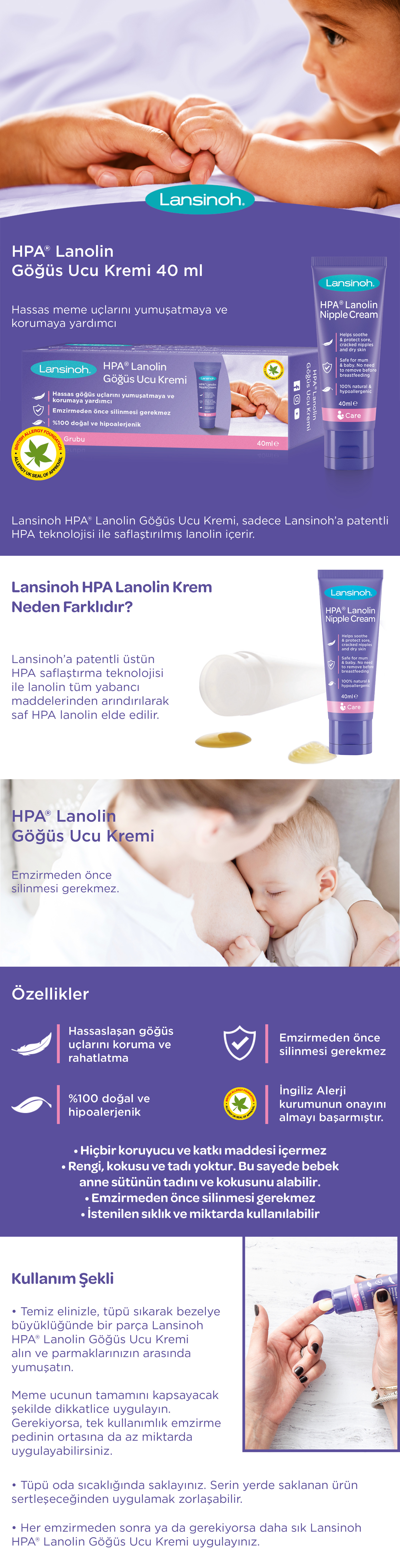 lansinoh lanolin anne göğüs ucu kremi 40gr