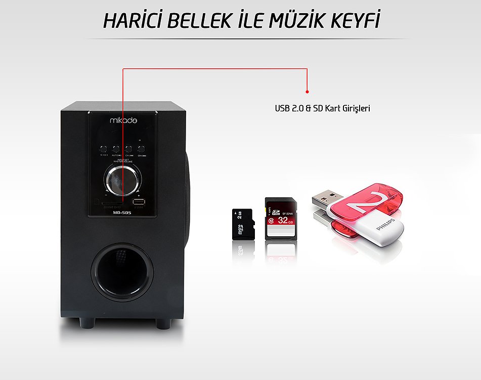 Mikado MD-505 5 1 USB - SD - FM Destekli Bluetooth Hoparlör