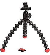 Kırmızı ayaklı ve çıkarılabilir montaj plakalı siyah esnek tripod. Stabilite nedenleriyle farklı açılarda konumlandırılabilen segmentli bacakları gösterir.