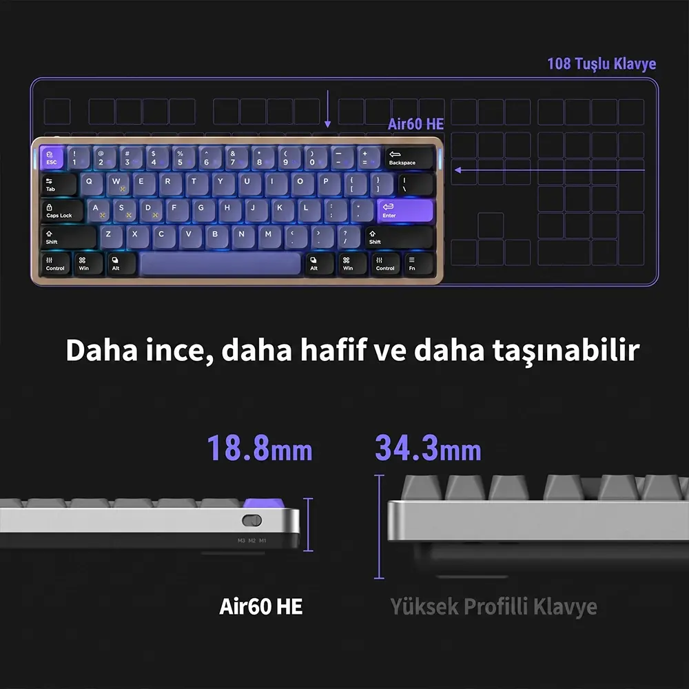 NuPhy Air60 HE Ultra Kompakt %60 Gövde Tasarımı