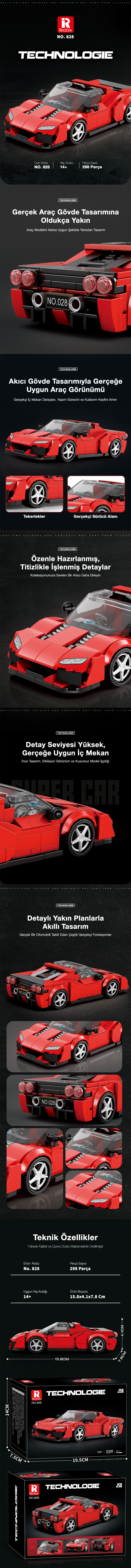 Reobrix Sports Car Ferrari J50 828 Brick Yapım Seti