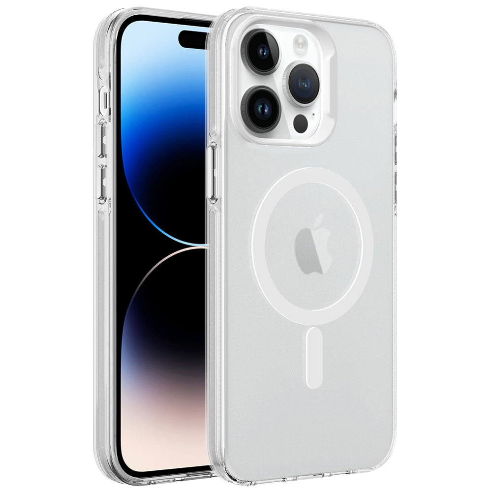 Apple iPhone 14 Pro Max Kılıf Zore M-safe Şarj Özellikli Buzlu Transparan C-Pro Sert Kapak - 3