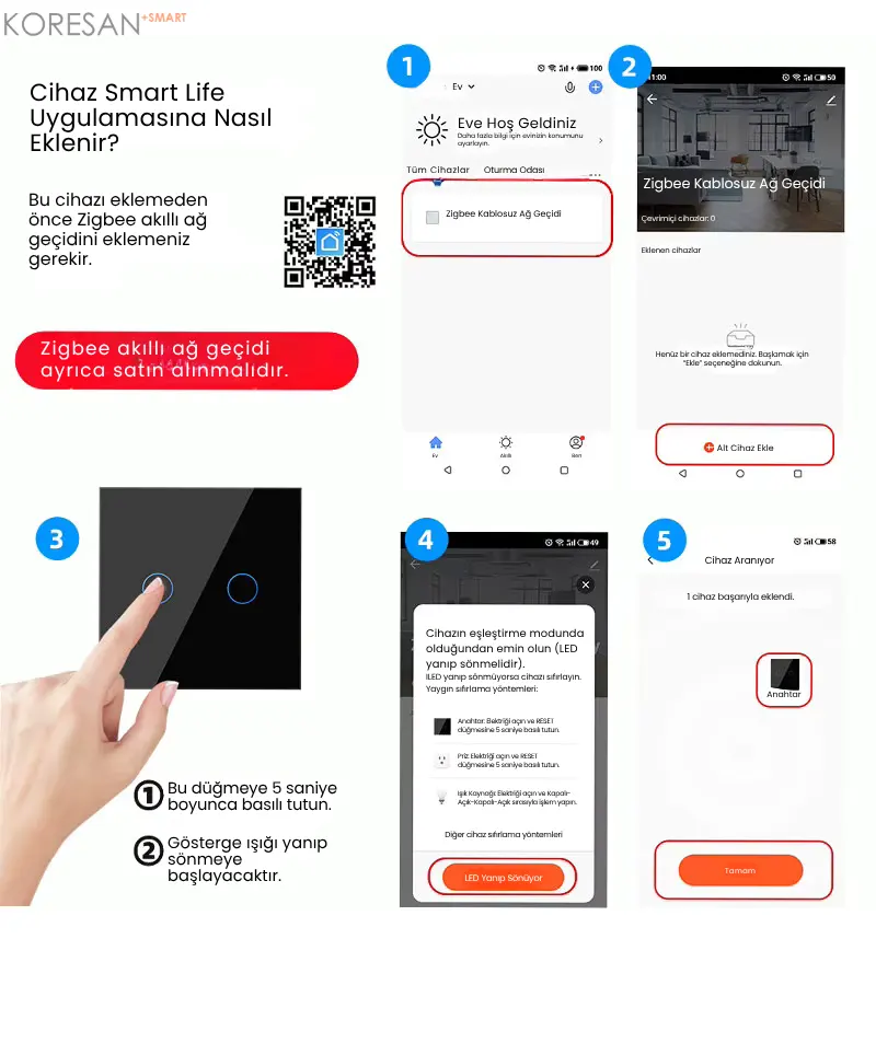 Tuya Zigbee Akıllı Duvar Anahtarı Siyah 1/2/3 Tuşlu Nötrlü ve Nötrsüz uygulama kurulumu