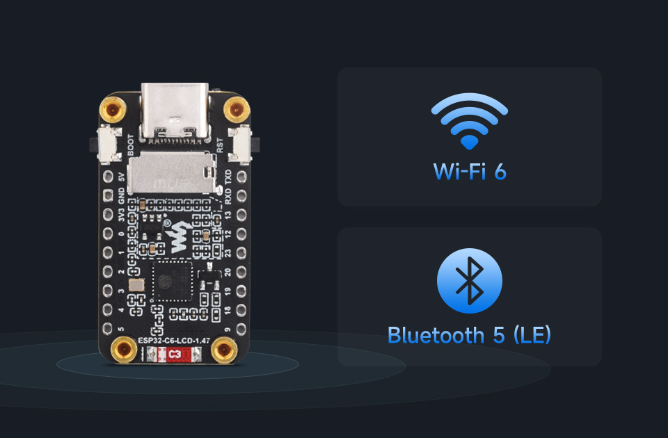 ESP32-C6 LCD 1.47 WiFi 6 ve BLE 5 destek görseli