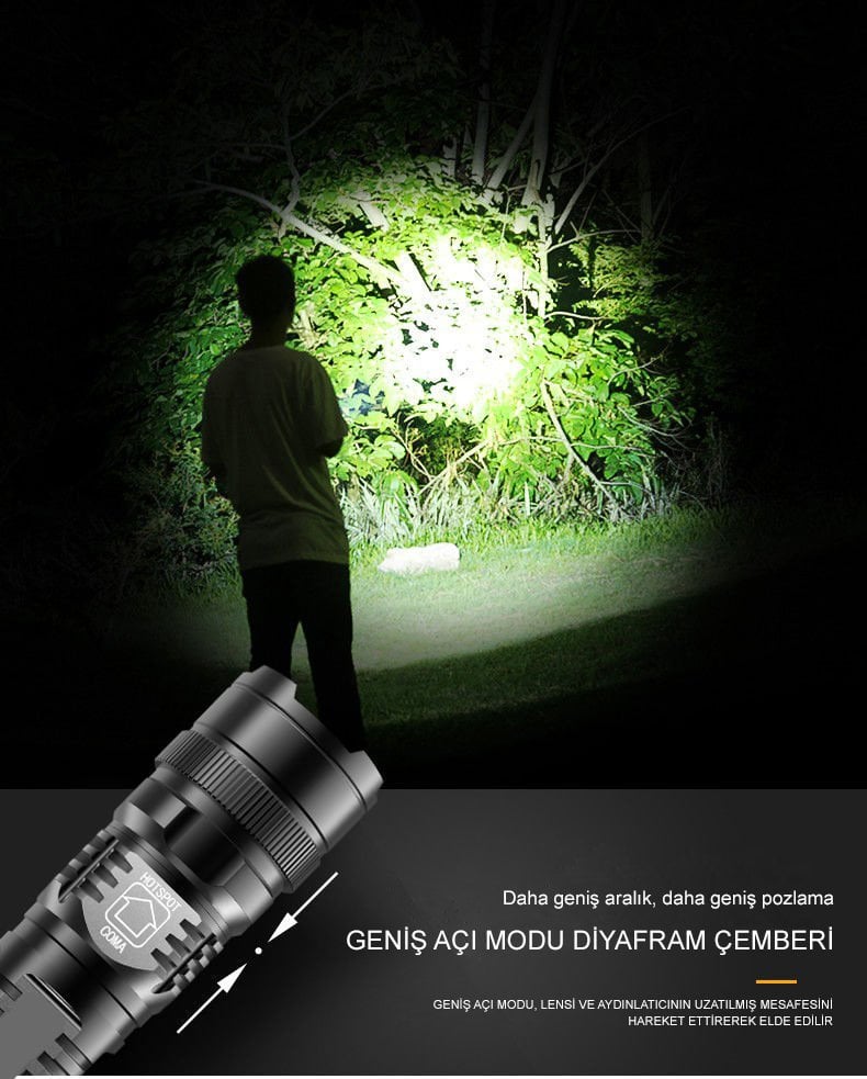  MX-811 100 Metre Menzilli USB Şarjlı El Feneri İçerik