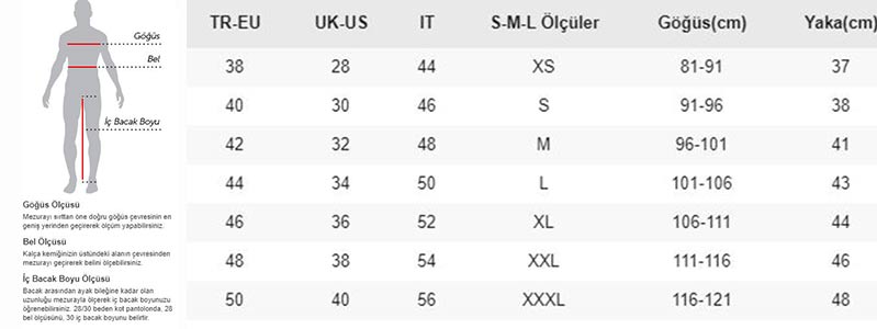erkek beden ölçüleri