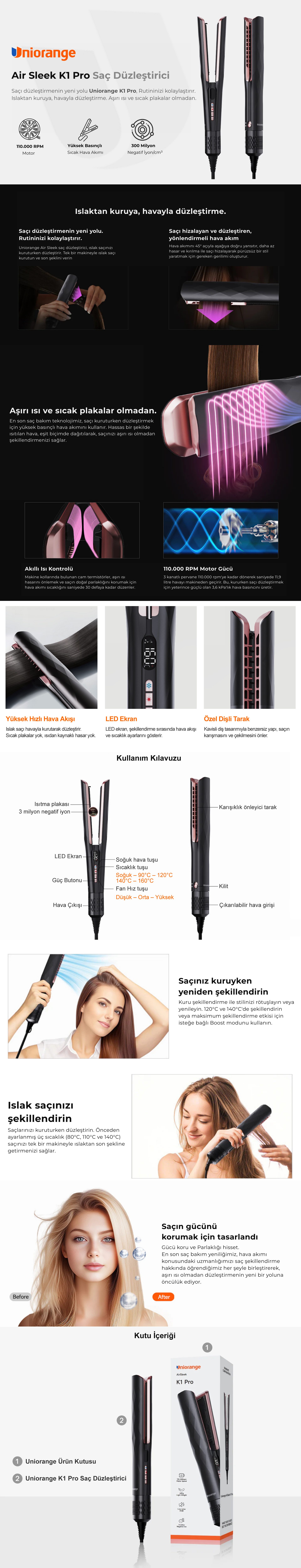 Uniorange Airsleek K1 Pro Saç Düzleştirici