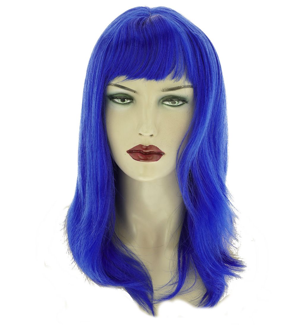 Mavi renk uzun parti peruğu