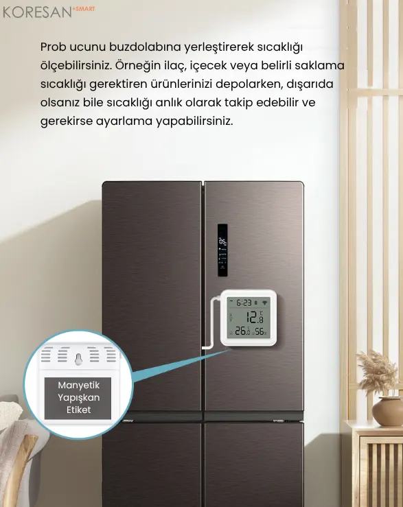 tuya zigbee ıp67 ekranlı ısı nem ölçer – harici prob – tm178 buzdolabı sıcaklık takibi ve manyetik kullanım