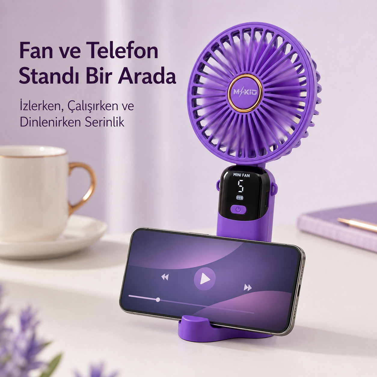 MKİO fan ve telefon standı birlikte masaüstü kullanım