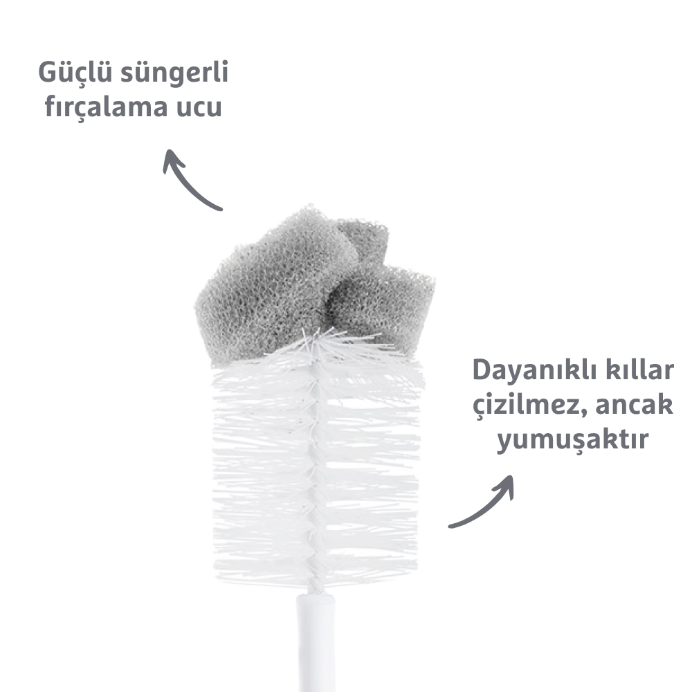 Munchkin Bristle Sünger Uçlu Biberon, Bardak ve Şişe Temizleme Fırçası | 1 Adet | Gri görsel