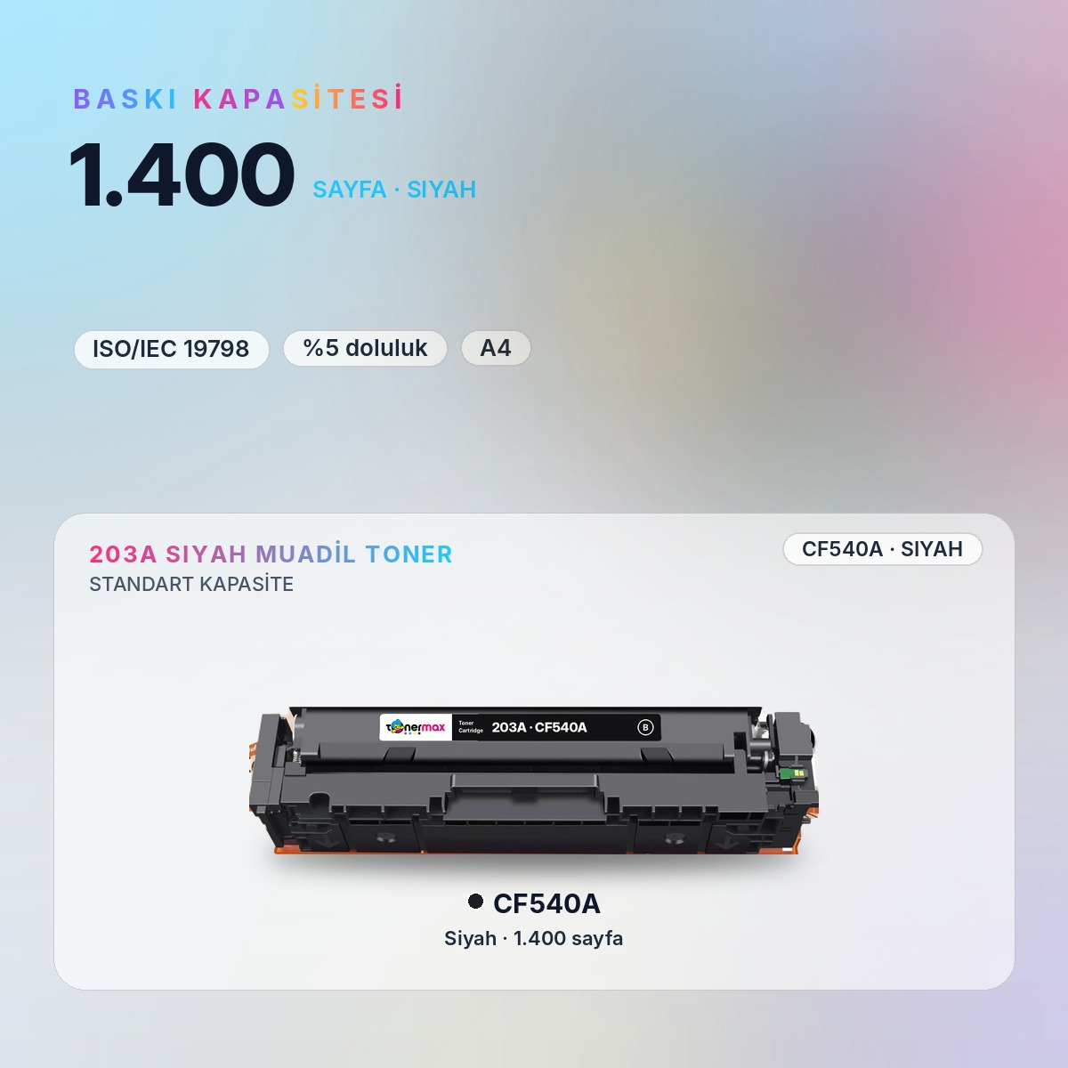 CF540A Siyah Muadil Toner baskı kapasitesi