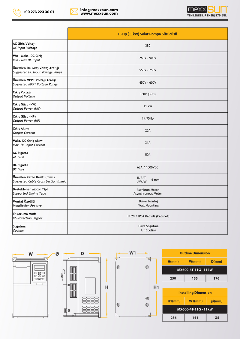 15Hp (11 kW) Solar Pompa Sürücüsü (Trifaze) - 2