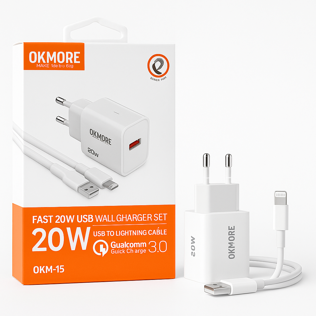 okmore-20w-usb-yıldırım-hizli-sarj-seti