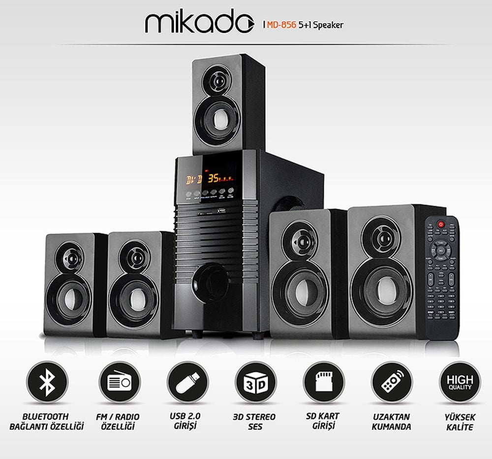 Mikado MD-856BT USB-SD-FM Destekli Multimedya 5+1 Bluetooth Speaker