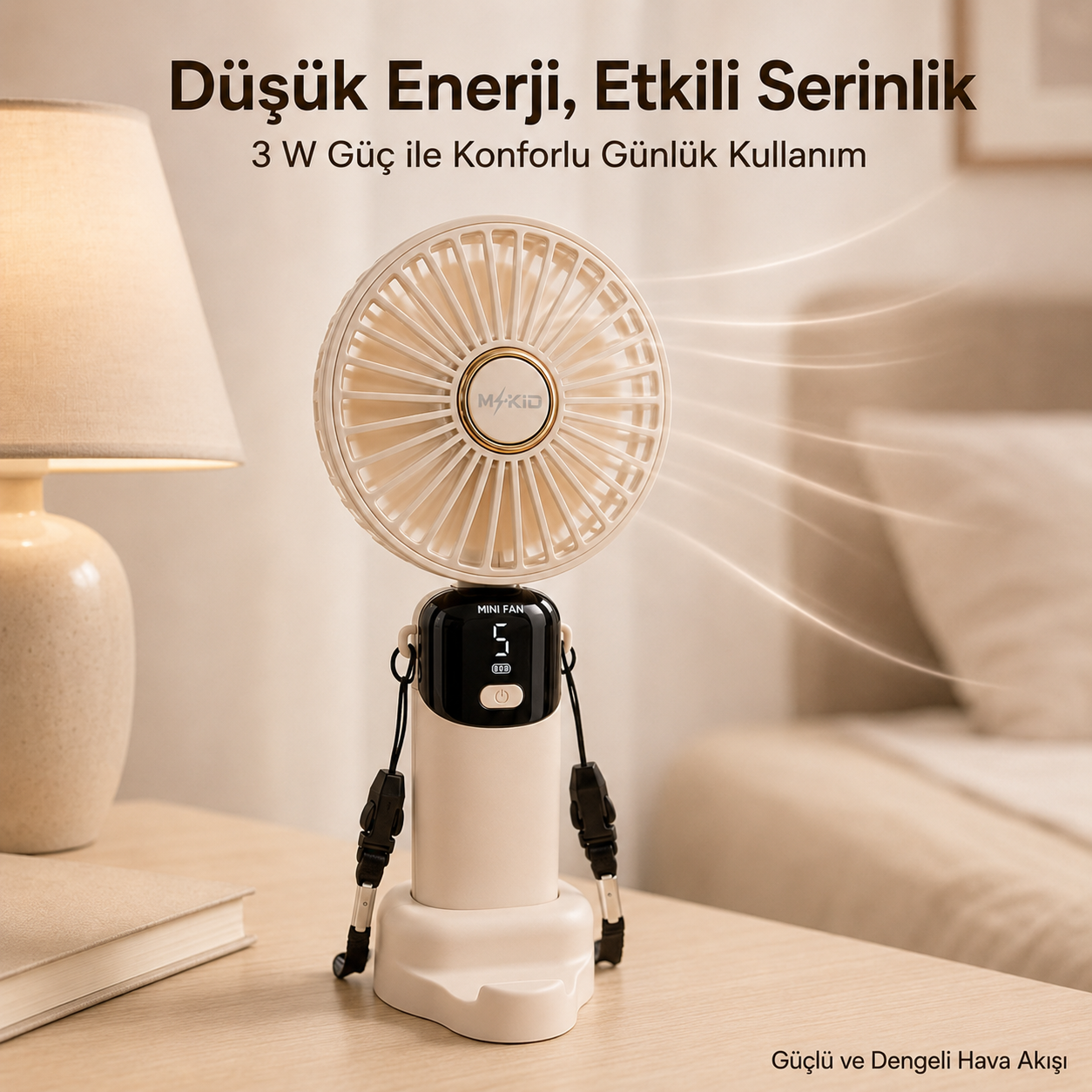 MKİO bej 3 watt düşük enerjili masaüstü mini fan