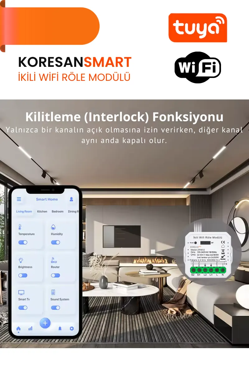 İkili Wifi Tuya Röle Modülü