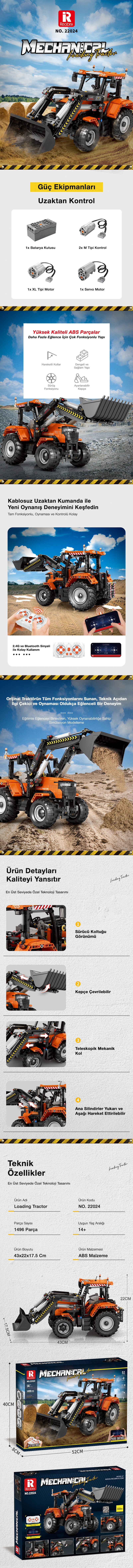 Reobrix RC Front Loader Tractor 22024 Brick Yapım Seti