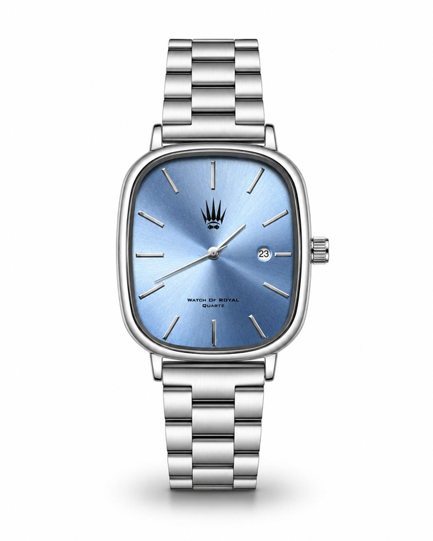 Classic Time Silver Blue saatin önden kasa ve çelik kordon görünümü