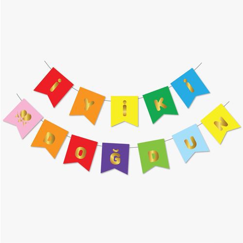 Rengarenk Gold Yaldız Baskılı İyi ki Doğdun Yazısı, fiyatı