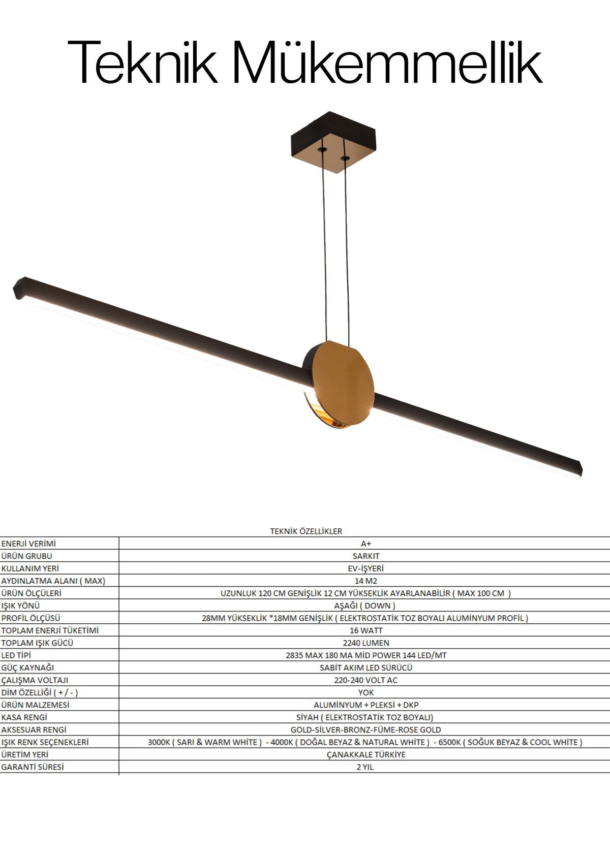 Unos Modern Minimalist Lineer Sarkıt Avize - Gold