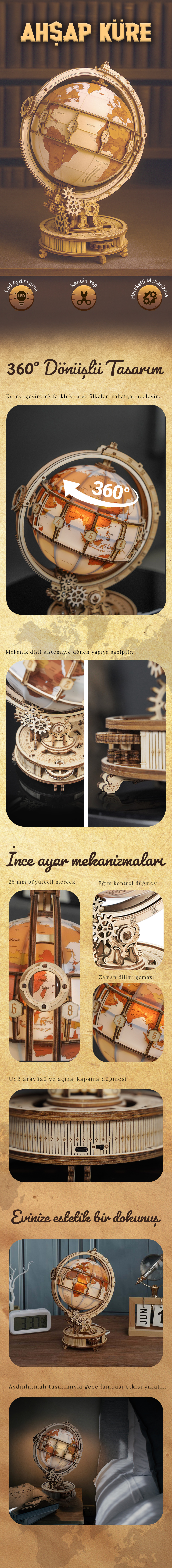 Novi Hobby Minyatür Dünya Küresi Ahşap Maket