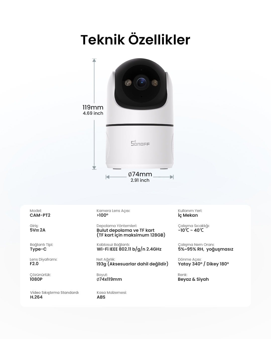 SONOFF CAM Pan-Tilt 2 Akıllı Kamera 360° Derece Hareketli