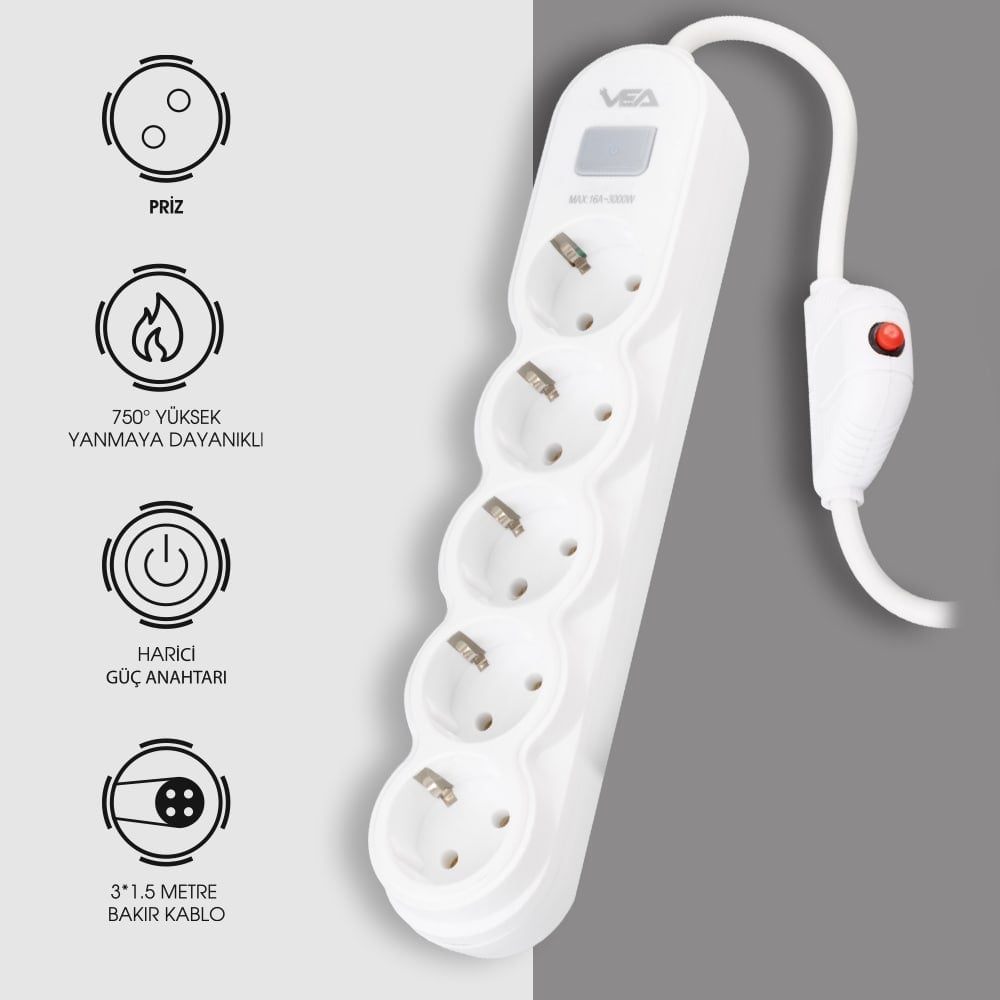 Vea VA-21569 Akım Korumalı Priz Özellikleri