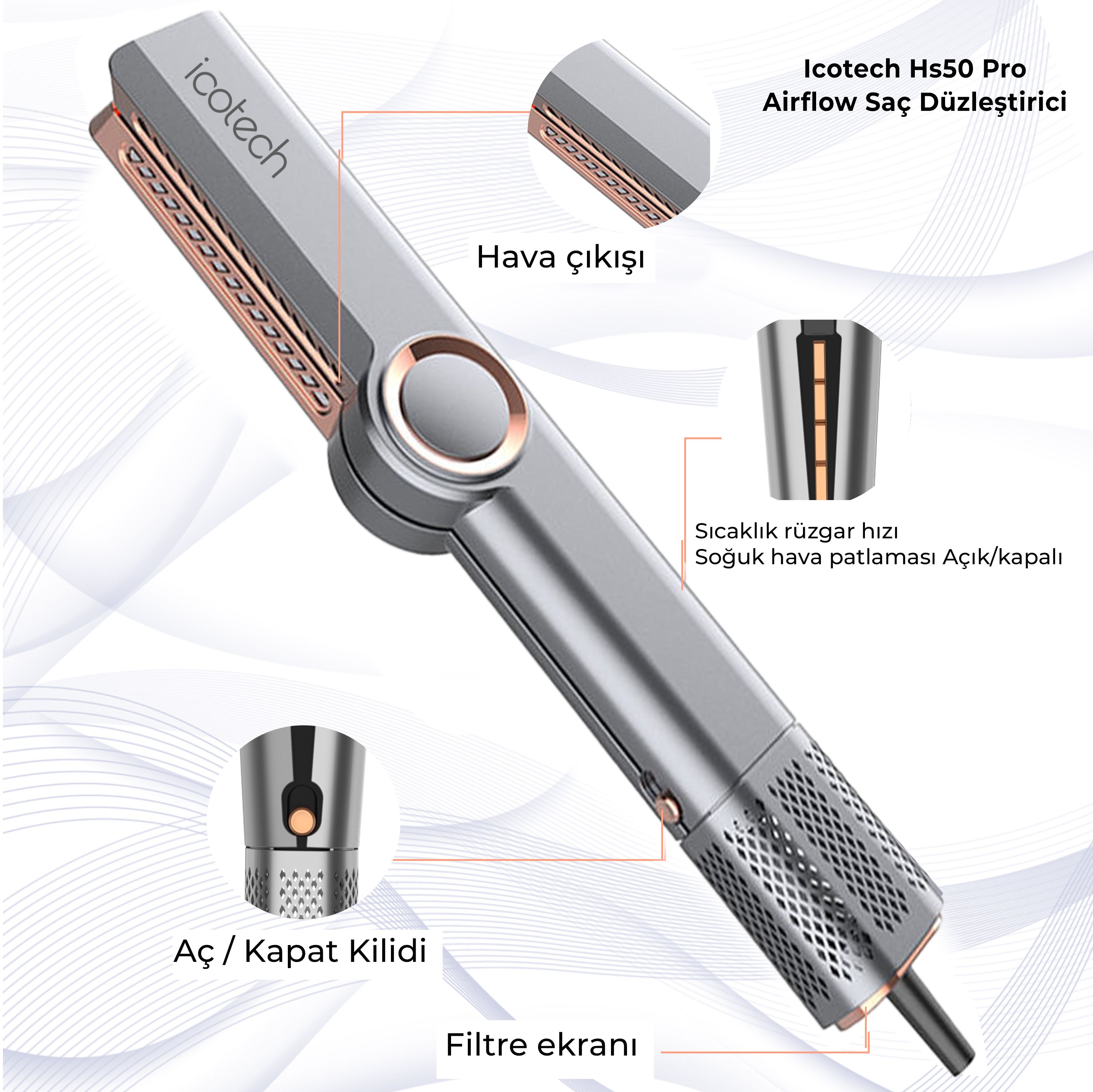 Icotech Hs50 Pro Airflow Saç Düzleştirici - Gri