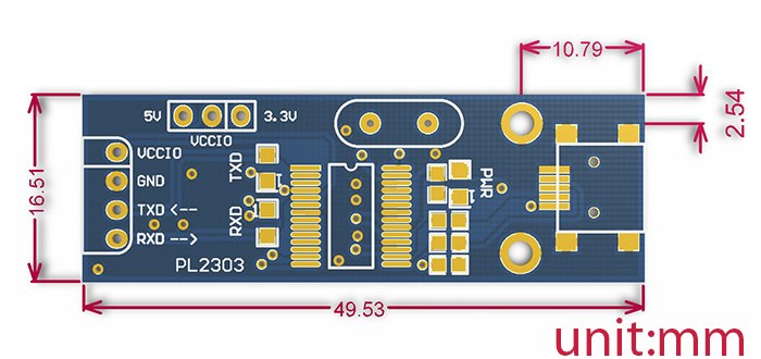 pl2303 usb uart dönüştürücü kartı boyutları