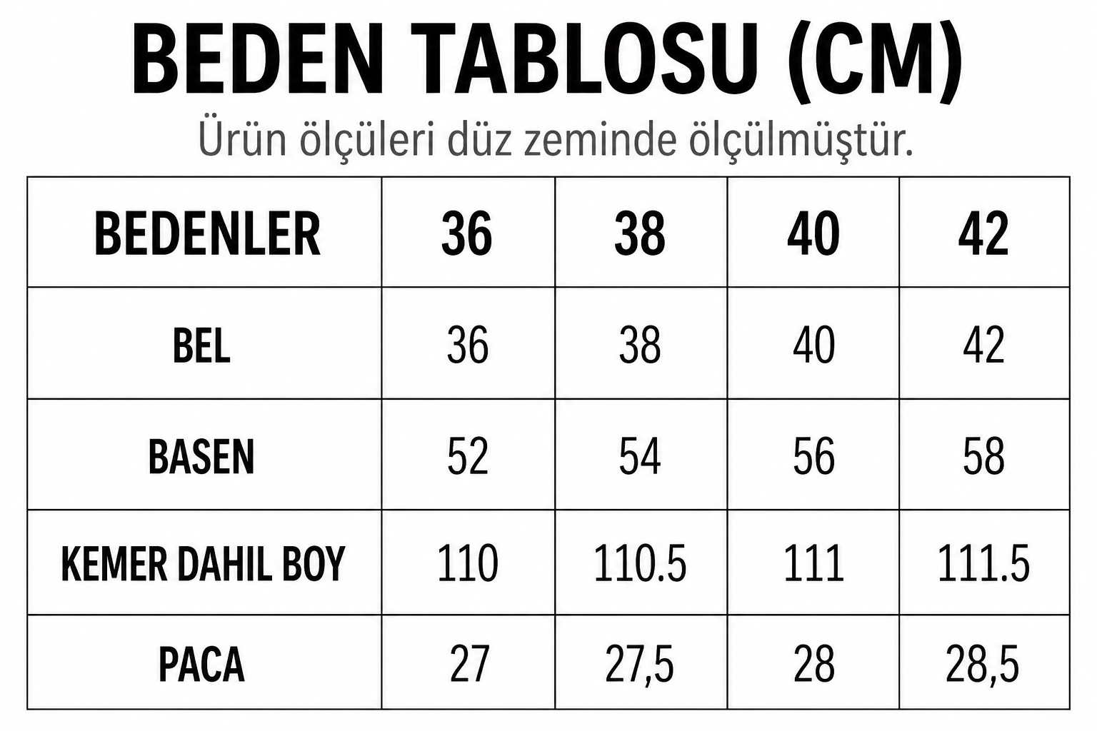 Beden Tablosu