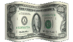 a 100 dollar bill is waving in the wind on a white background