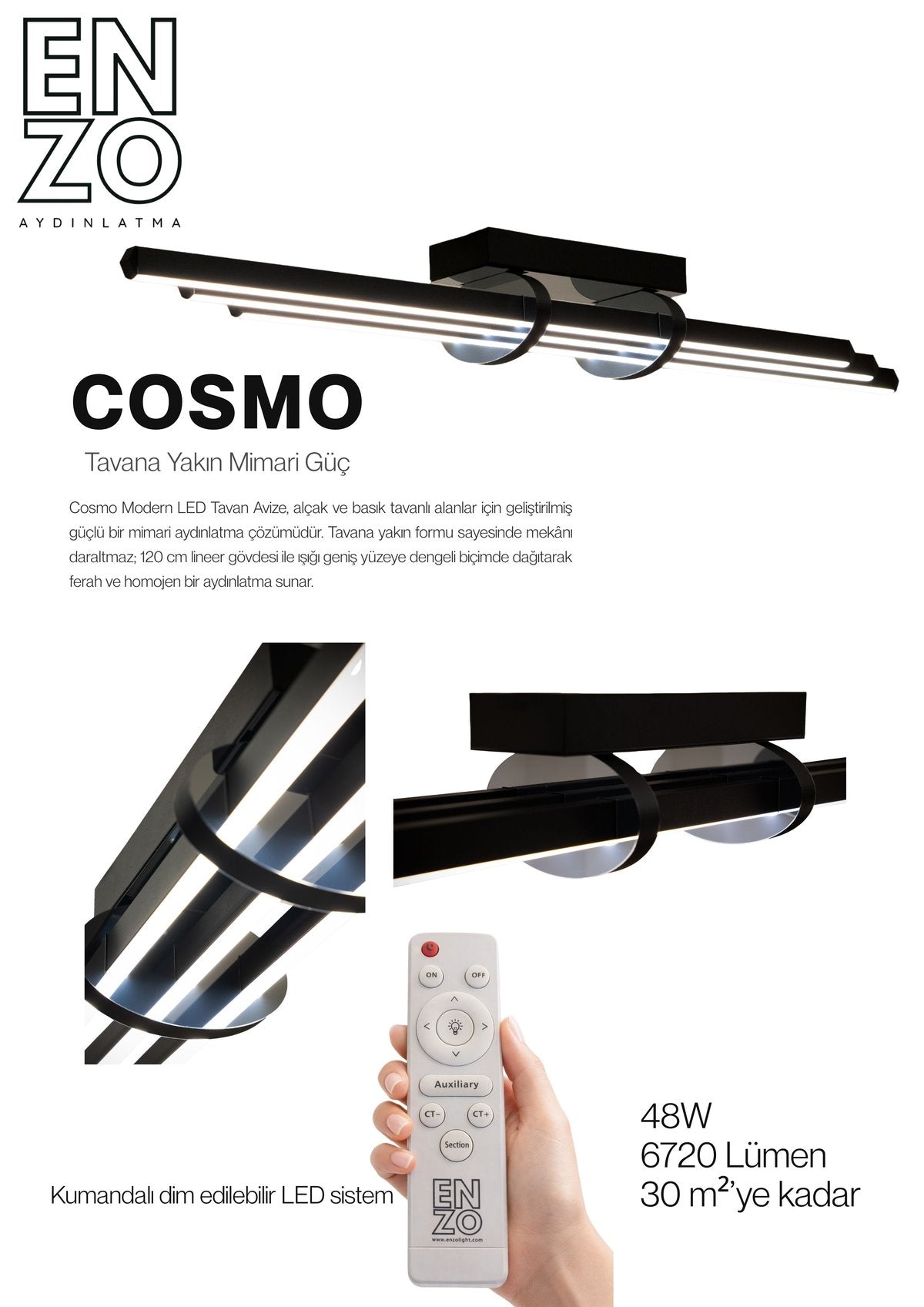 Cosmo Modern LED Tavan Avize (Plafonyer) - Silver