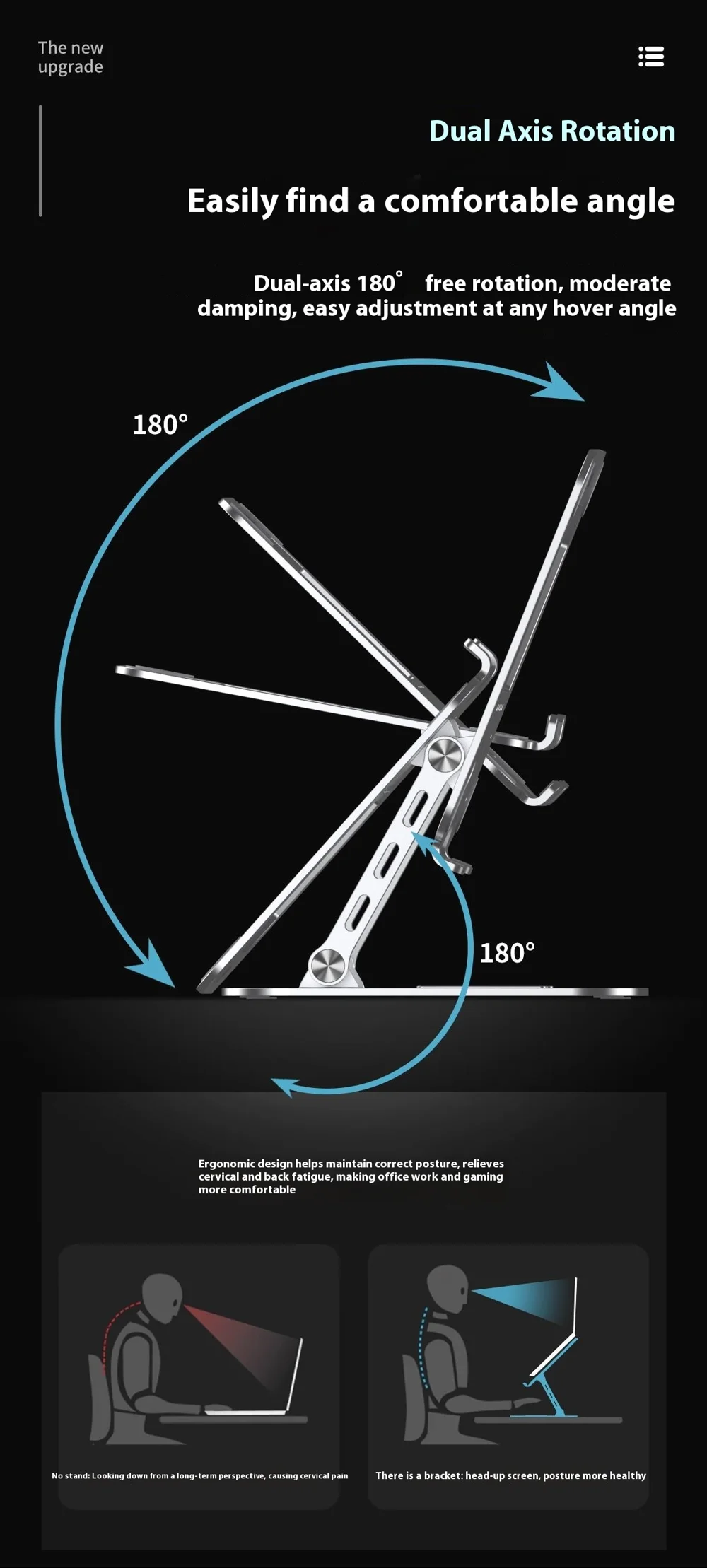 J22 17.3 Inch Laptop Stand Metal Base Heat Dissipation Adjustable Height Nano Steel Notebook Folding Holder Riser - Silver 3