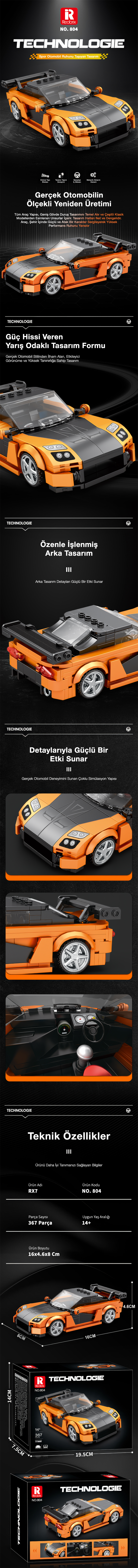 Reobrix Race Car Mazda RX-7 804 Brick Yapım Seti